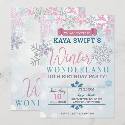 Winter Wonderland Birthday Uitnodiging (Voorkant / Achterkant)