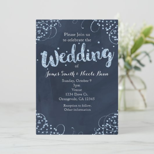 Winter Wonderland Blauw & eenvoudige bruiloft uitn Kaart (Staand voorkant)