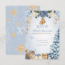 Winter Wonderland Blauw en Goud Quinceanera RSVP Kaartje