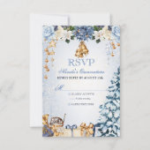 Winter Wonderland Blauw en Goud Quinceanera RSVP Kaartje (Voorkant)