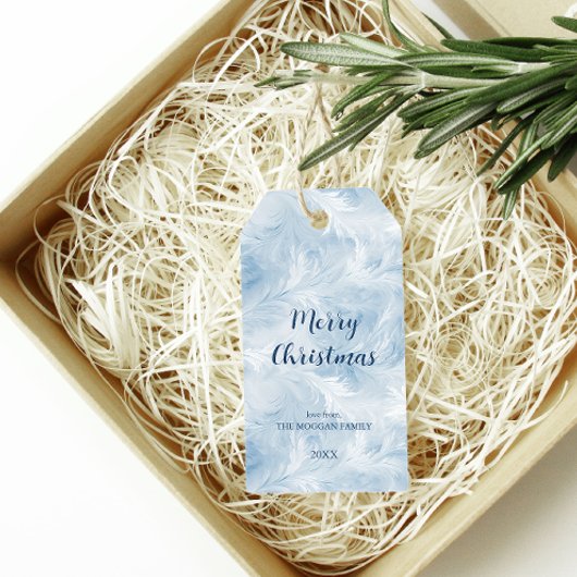 Winter Wonderland Blauw ijzig patroon Cadeaulabel