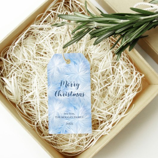 Winter Wonderland Blauw ijzig patroon Cadeaulabel
