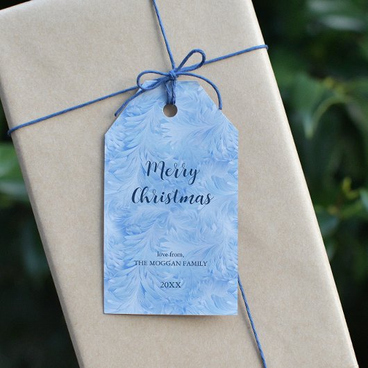 Winter Wonderland Blauw ijzig patroon Cadeaulabel