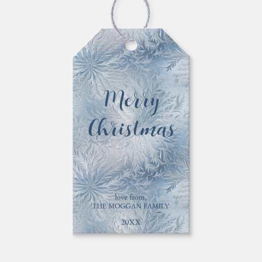 Winter Wonderland Blauw ijzig patroon Cadeaulabel (Voorkant)