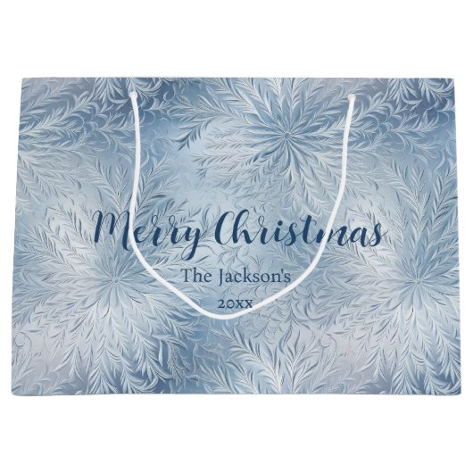 Winter Wonderland Blauw ijzig patroon Groot Cadeauzakje (Voorkant)