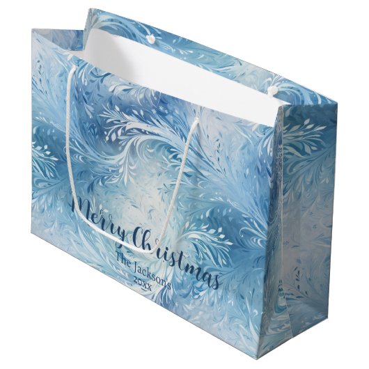 Winter Wonderland Blauw ijzig patroon Groot Cadeauzakje (Voorkant Gekanteld)