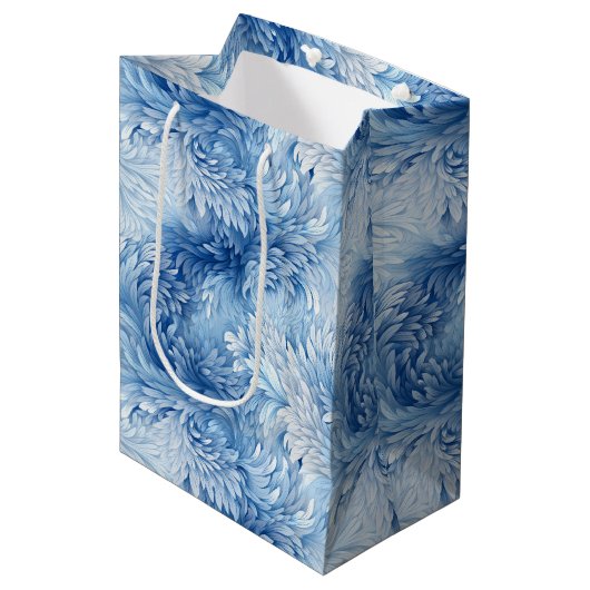 Winter Wonderland Blauw ijzig patroon Medium Cadeauzakje (Voorkant Gekanteld)