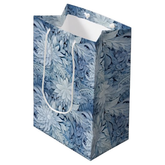 Winter Wonderland Blauw ijzig patroon Medium Cadeauzakje (Voorkant Gekanteld)