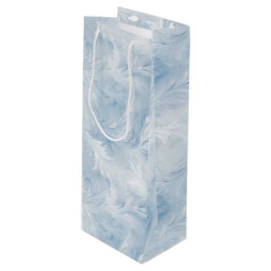 Winter Wonderland Blauw ijzig patroon Wijn Cadeautas (Voorkant Gekanteld)