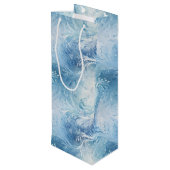 Winter Wonderland Blauw ijzig patroon Wijn Cadeautas (Achterkant Gekanteld)