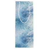 Winter Wonderland Blauw ijzig patroon Wijn Cadeautas (Achterkant)