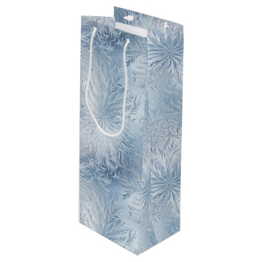 Winter Wonderland Blauw ijzig patroon Wijn Cadeautas (Voorkant Gekanteld)