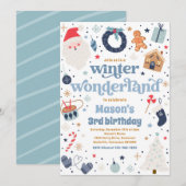 Winter Wonderland Blauw Kerstmis Verjaardagsfeest Kaart (Voorkant / Achterkant)