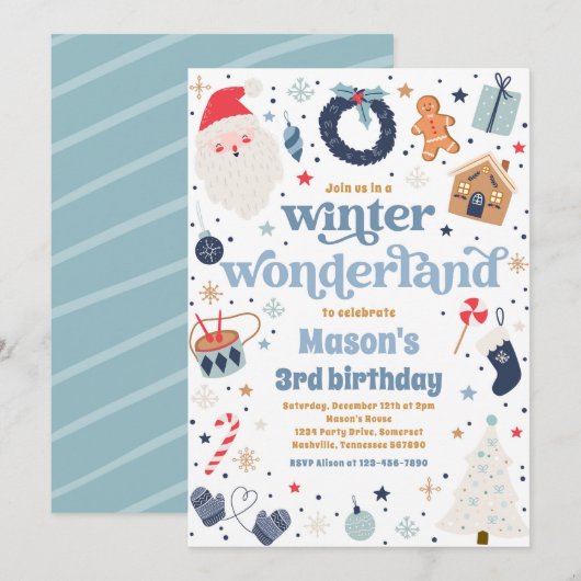 Winter Wonderland Blauw Kerstmis Verjaardagsfeest Kaart (Voorkant / Achterkant)