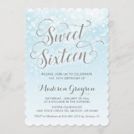 Winter Wonderland Blauw Meisje Zestien 16e Verjaar Kaart
