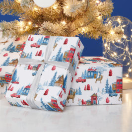 Winter Wonderland blauw & rood Cadeaupapier