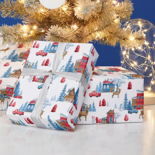 Winter Wonderland blauw & rood Cadeaupapier (Feestdagen)