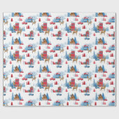 Winter Wonderland blauw & rood Cadeaupapier (Vlak)