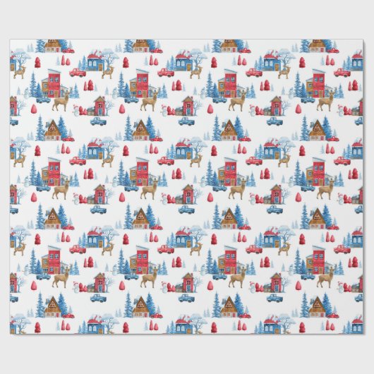 Winter Wonderland blauw & rood Cadeaupapier (Vlak)