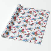 Winter Wonderland blauw & rood Cadeaupapier (Uitgerold)