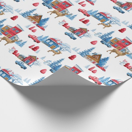 Winter Wonderland blauw & rood Cadeaupapier (Hoek)