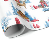 Winter Wonderland blauw & rood Cadeaupapier (Rol Hoek)
