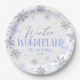 Winter Wonderland Blauw Sneeuwvlok Verjaardagsfees Papieren Bordje