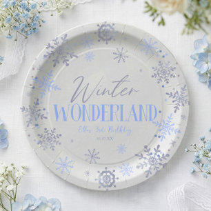 Winter Wonderland Blauw Sneeuwvlok Verjaardagsfees Papieren Bordje