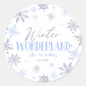 Winter Wonderland Blauw Sneeuwvlok Verjaardagsfees Ronde Sticker (Voorkant)