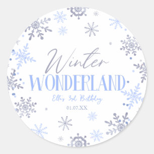 Winter Wonderland Blauw Sneeuwvlok Verjaardagsfees Ronde Sticker