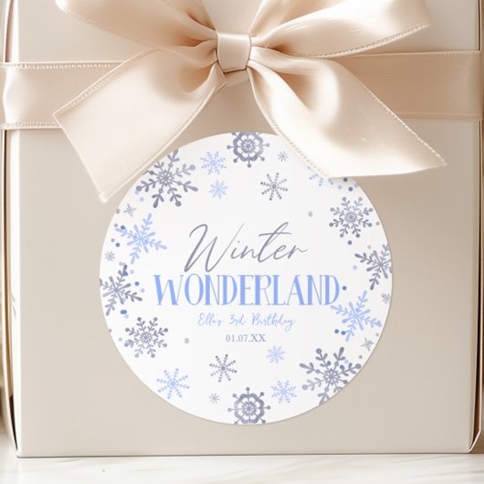 Winter Wonderland Blauw Sneeuwvlok Verjaardagsfees Ronde Sticker
