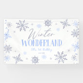 Winter Wonderland Blauw Sneeuwvlok Verjaardagsfees Spandoek (Horizontaal)