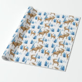 Winter Wonderland Blauw & Tan rendieren Cadeaupapier (Uitgerold)