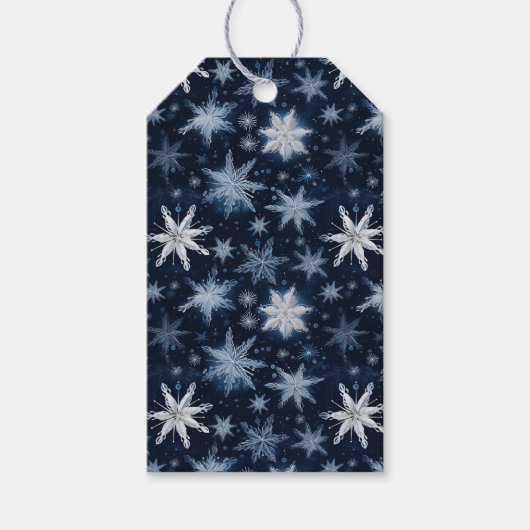 Winter Wonderland Blauw & Wit Sneeuwvlokken Cadeaulabel (Voorkant)