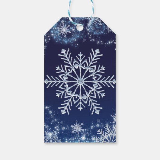 Winter Wonderland Blauw & Wit Sneeuwvlokken Favor Cadeaulabel (Achterkant)