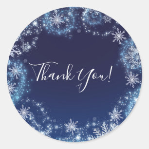 Winter Wonderland Blauw & Wit Sneeuwvlokken Favor Ronde Sticker