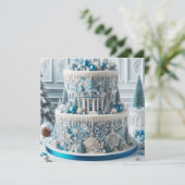 WINTER WONDERLAND BLAUW & WIT VERJAARDAGSTAART KAART (Staand voorkant)