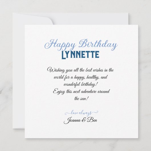 WINTER WONDERLAND BLAUW & WIT VERJAARDAGSTAART KAART (Achterkant)