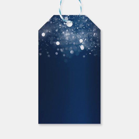 Winter Wonderland Blauw Zilveren Glitterende Licht Cadeaulabel (Achterkant)