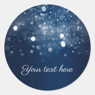 Winter Wonderland Blauw Zilveren Glitterende Licht Ronde Sticker