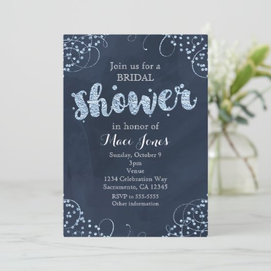 Winter Wonderland Blauwe Bruids Douche Uitnodiging (Staand voorkant)