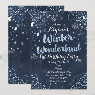 Winter Wonderland Blauwe Elegante Feest Uitnodigin Kaart