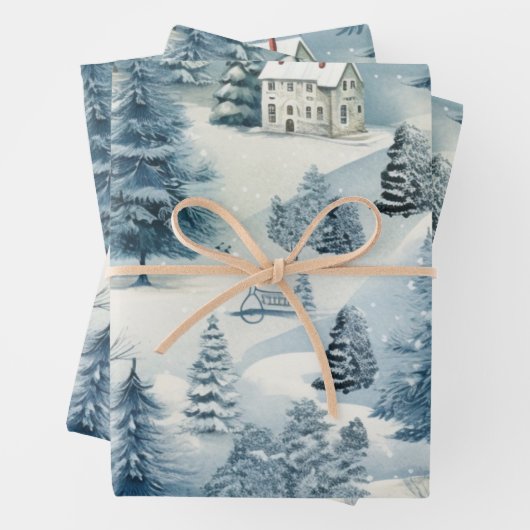 Winter Wonderland: Blauwe en witte kerstboom Inpakpapier Vel (In situ)