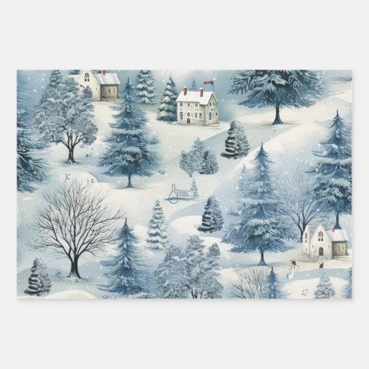 Winter Wonderland: Blauwe en witte kerstboom Inpakpapier Vel (Voorkant)