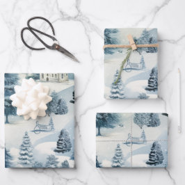 Winter Wonderland: Blauwe en witte kerstboom Inpakpapier Vel