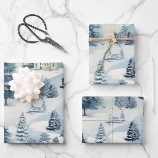 Winter Wonderland: Blauwe en witte kerstboom Inpakpapier Vel (Voorkant)