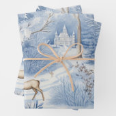 Winter Wonderland: Blauwe en witte kerstboom Inpakpapier Vel (In situ)