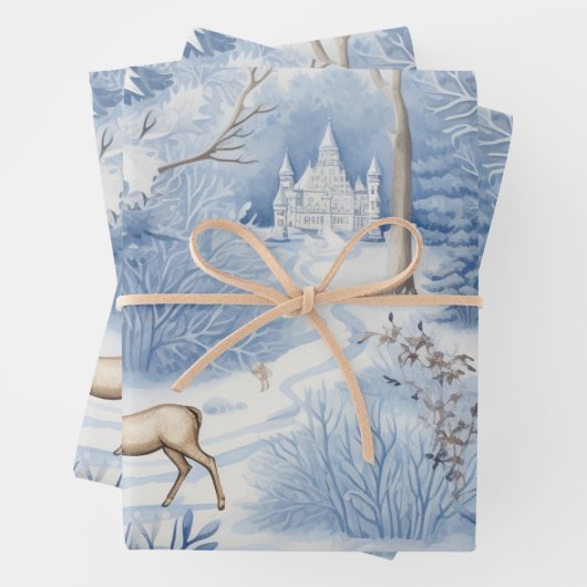 Winter Wonderland: Blauwe en witte kerstboom Inpakpapier Vel (In situ)