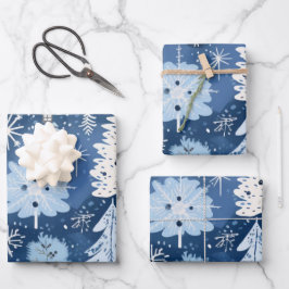 Winter Wonderland: Blauwe en witte kerstboom Inpakpapier Vel