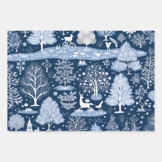 Winter Wonderland: Blauwe en witte kerstboom Inpakpapier Vel (Voorkant 3)